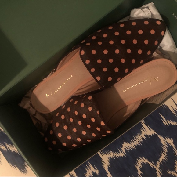 NIB Brown + Pink Pony Hair Polka Dot Slides / Smoking Slippers / Mules - Picture 4 of 12